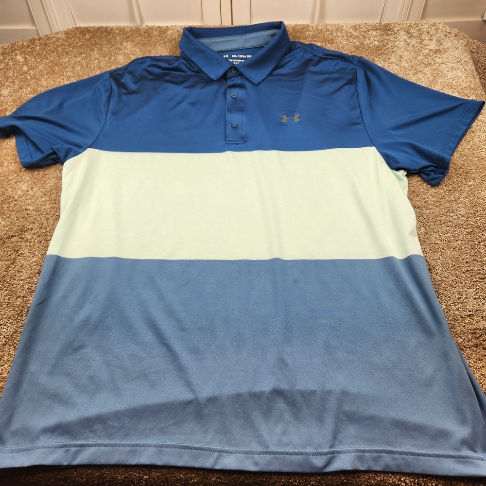 Under Armour Mens Playoff Polo Shirt 2XL Blue Mint Green Colorblock Golf Sport - Picture 3 of 5